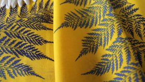 Ткань натуральный Лен Папоротник цвет Желтый