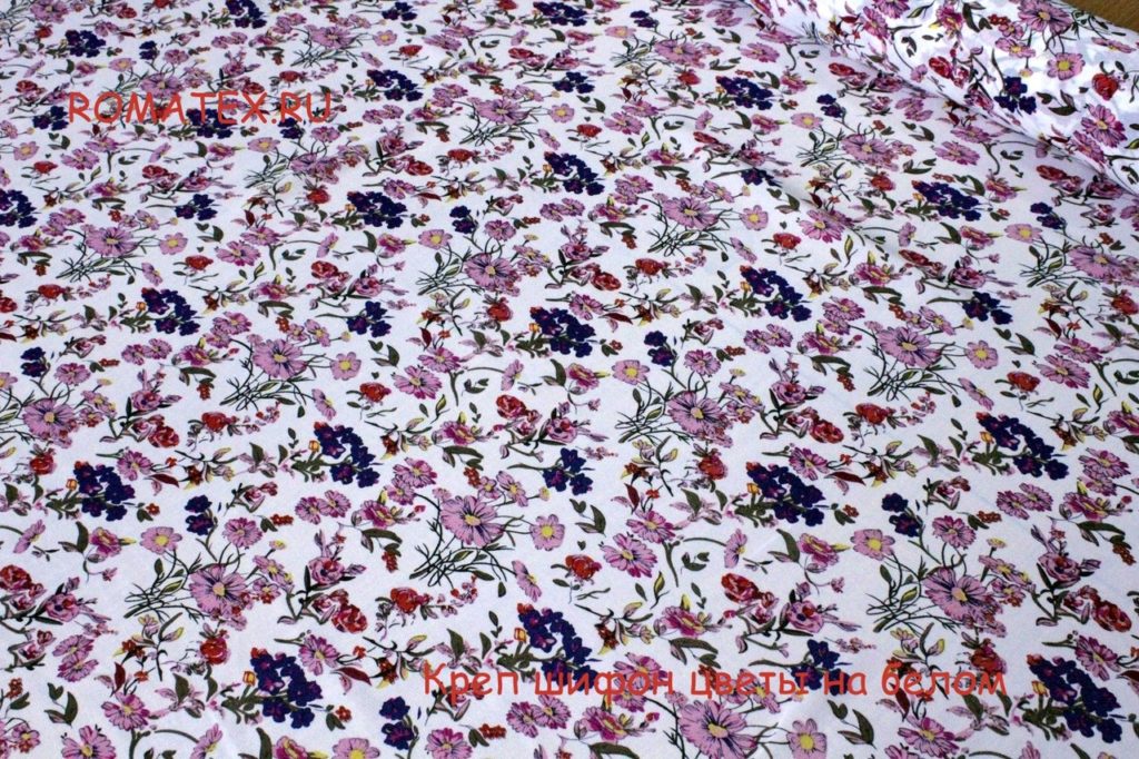 креп шифон цветы на белом креп шифон цветы на белом