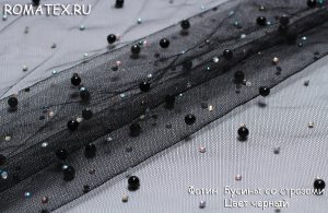 Ткань фатин бусинки со стразами цвет черный