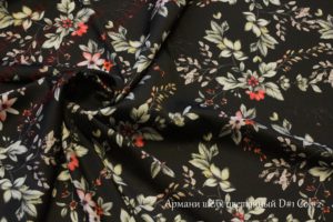 Ткань для халатов Армани шелк «Цветы» цвет черный