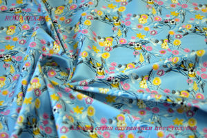 Ткань для подушек хлопок сатин одуванчики голубой